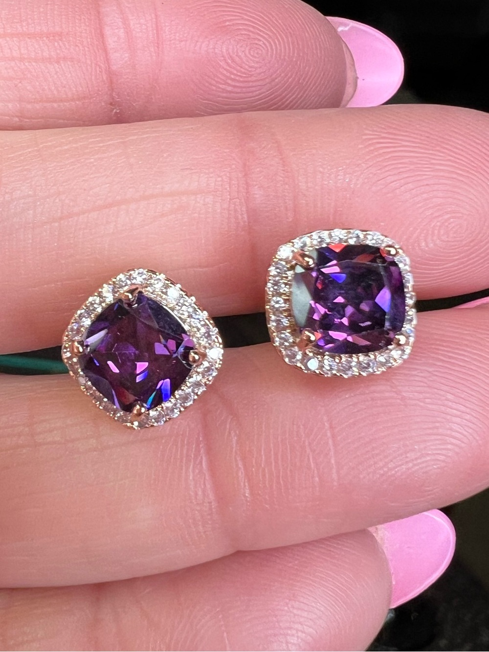 African Amethyst Square Cut Halo Earrings โ 4 Carat ๐ - Picture 4 of 10